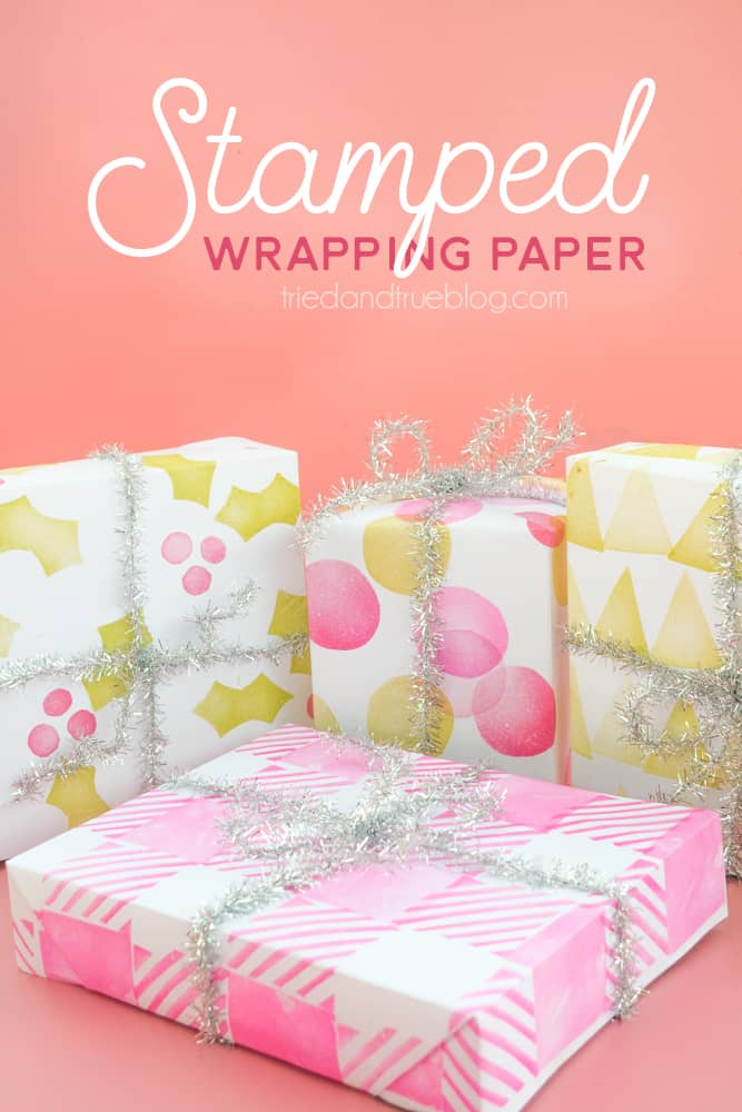 Handmade Stamped Holiday Wrapping Paper - Super easy to make your own wrapping paper with just a couple craft supplies!